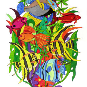Картина "Акваріумні рибки", 50*70 см, акварель, туш, 1998 р.