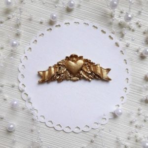Гіпсовий декор Серце з стрічкою, античне золото, 7,5*2,8 см.