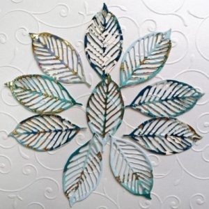 Вирубка з ламінованого картону "Листочки бірюзові із золотом", 6*3 см, 10 шт.