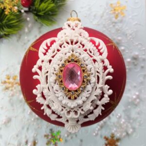Гнучкий Ажурний комплект зі стразовою рожевою брошкою, 6*8,5 см.