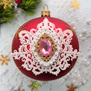 Гнучкий комплект Мереживний зі стразовою рожевою брошкою, 7*8,5 см.