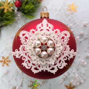 Гнучкий комплект Мереживний з перлинною брошкою, 7*8,5 см.