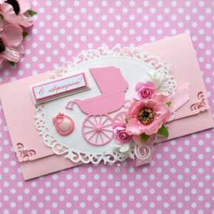 Авторський конверт для грошей "З Новонародженою!", 17*8,5 см.