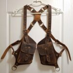 Разгрузка подвійна шкіряна, сумка нагрудна, holster bag, вінтажна каштанова, 35*18 см.