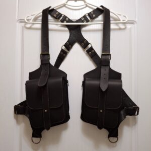 Разгрузка шкіряна, подвійна сумка, нагрудна сумка holster, чорна, 36*22 см.